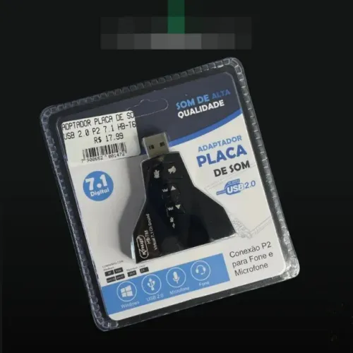 Adaptador Placa De Som Usb 7.1 2 Entradas P2 Fone E Microfone