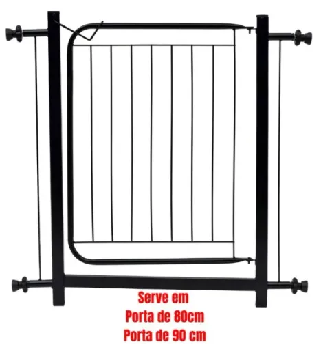 Portão Para Pet Grade De Proteção Cães E Gatos 80 A 90cm Cor Preto