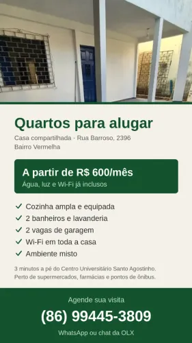 Quartos para alugar (tudo incluso) Rua Barroso, 2396, Bairro Vermelha