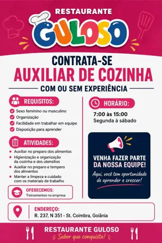 VAGA PARA AUXILIAR DE COZINHA