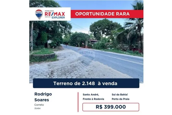 Terreno à Beira da BA-001 em Santo André 2.148 m²