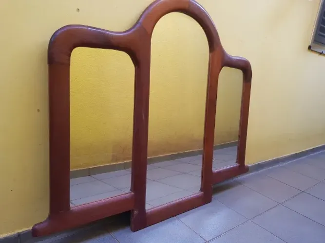Antigo Espelho Triplo p/ Penteadeira Madeira Maciça 