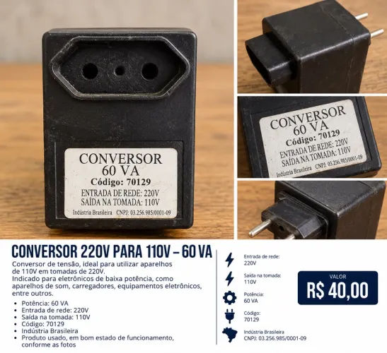 Conversor de Tensão 220V para 110V - 60VA