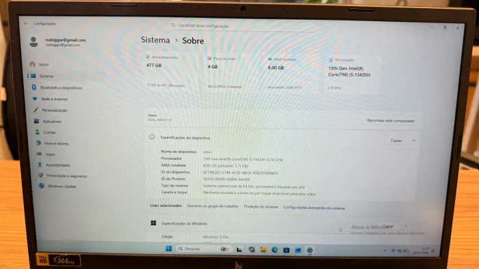 ACER NITRO V15 ANV15-51 | Intel Core i5 13ª Geração | SSD 512GB | RTX 2050 4GB | 144Hz