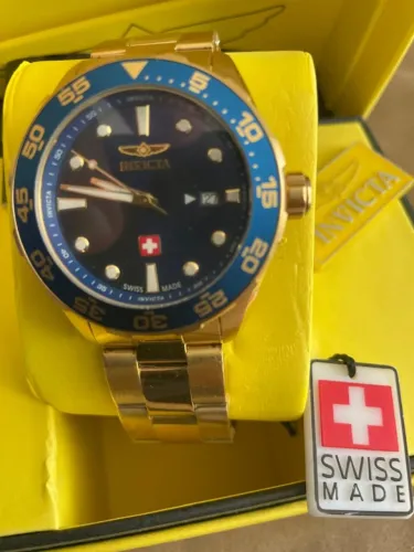 RELÓGIO INVICTA GOLD(PLQ.) BLUE DIVER  WR 1OOM MM SWISS MADE NOVO FULL SET BELO RELÓG