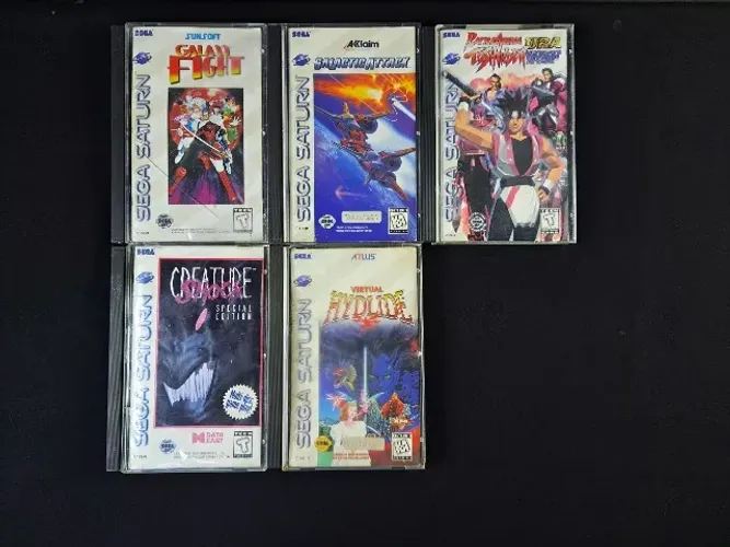 Lote 5 Caixas Longbox Sega Saturn. Galaxy Fight, Toshinden, Virtua Hydlide, Galactic Attac