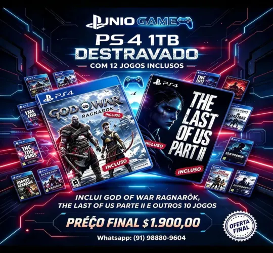 Ps4 slim 1tb c/12 jogos destravado e completo