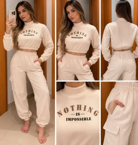 conjunto de moletom cargo feminino bege p