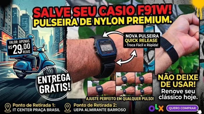 Pulseira de Nylon Premium para Casio F-91W - Sistema Quick Release (Entrega Grátis)