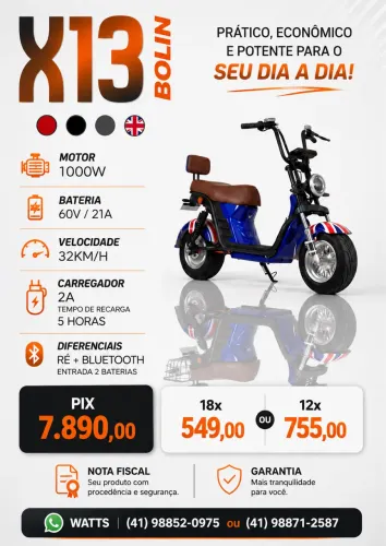 Scooter Elétrica X13 - 1000w - Nova 2026