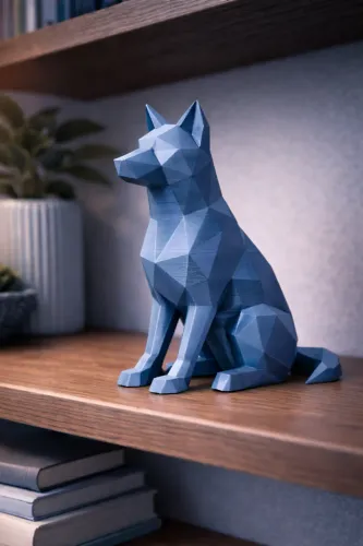 Escultura Cachorro Low Poly (AZUL TITANIUM) - Design Moderno e Minimalista