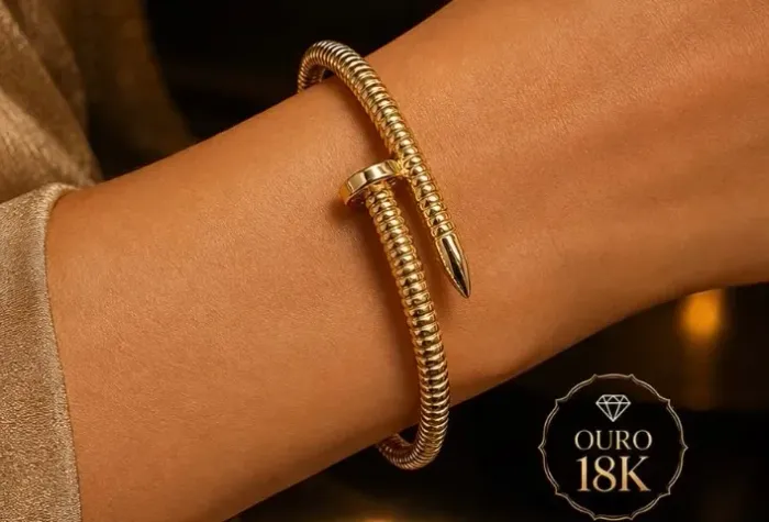 Bracelete Prego Texturizado Em Ouro 18k 750