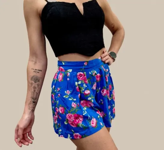 Short Feminino Soltinho Floral Azul - Código Girls (Original)