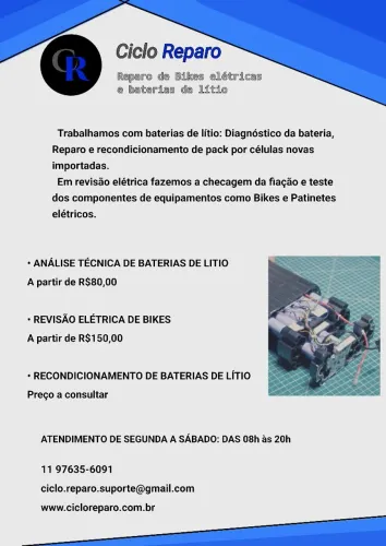 Reparo de baterias de lítio e de Bikes eléctricas.