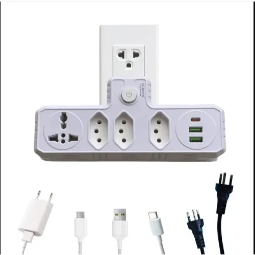Conector De Extensão Portátil 7 em 1 Universal Plug Carregador Rápido 2 Usb 1 Tipe-C
