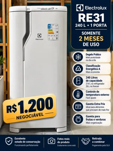 Geladeira Electrolux RE31 240L 1 Porta Branca