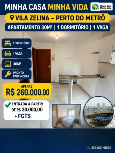 Apartamento à venda com 1 quarto - 30M³ COM 1 VAGA Vila Zelina, São Paulo, SP