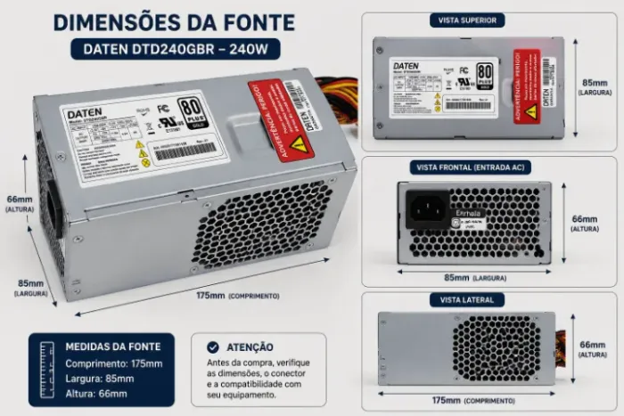FONTE 240W 80 PLUS GOLD SLIM SFF TESTADA NA CARGA ATX 24 PINOS