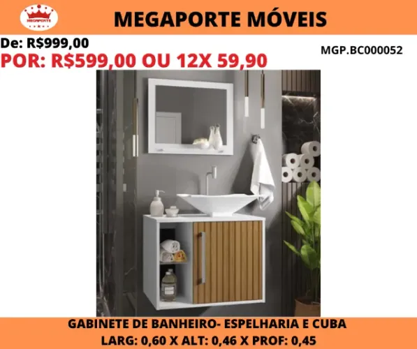 GABINETE DE BANHEIRO + ESPELHARIA E CUBA