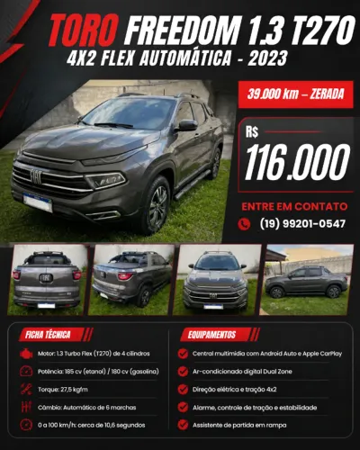 Fiat Toro Freedom 1.3 T270 4X2 Flex AUT 2023