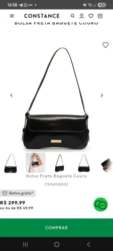 Bolsa Preta Baguete Couro