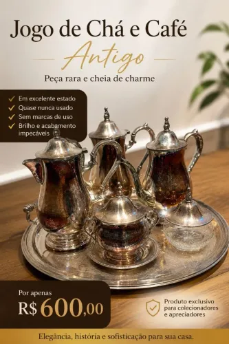 Jogo de Chá e Café Antigo em Prata<br><br>Antigo