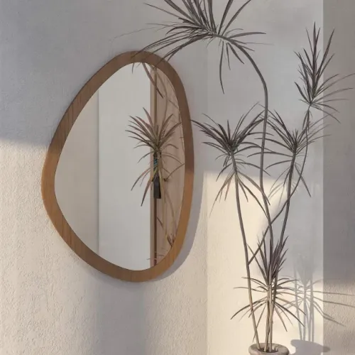 Espelho Orgânico MDF Amadeirado 91 x 68cm