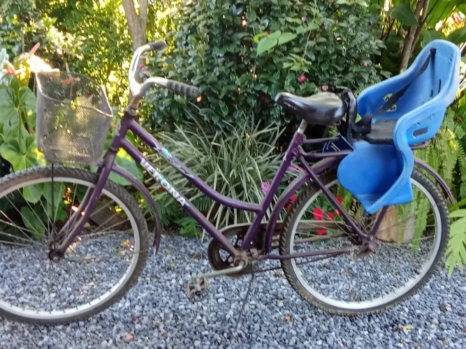 Bicicleta usada com cadeirinha infantil
