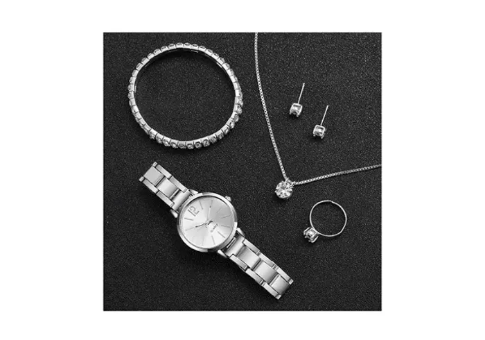 Relógios Pulso Feminino Quartzo, Pulseira Aço Inoxidável, Conjunto Joias Diamante Moda Fas