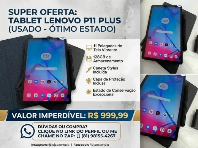 ? OPORTUNIDADE: Tablet Lenovo P11 Plus (11") Completo! ?