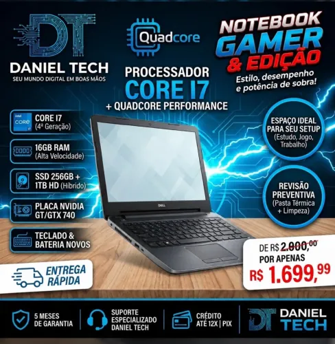 Notebook Dell Core i7 16GB RAM SSD 256GB + 1TB HD NVIDIA