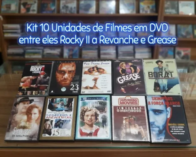 Kit 10 Unidades de Filmes em DVD entre eles Rocky II a Revanche e Grease