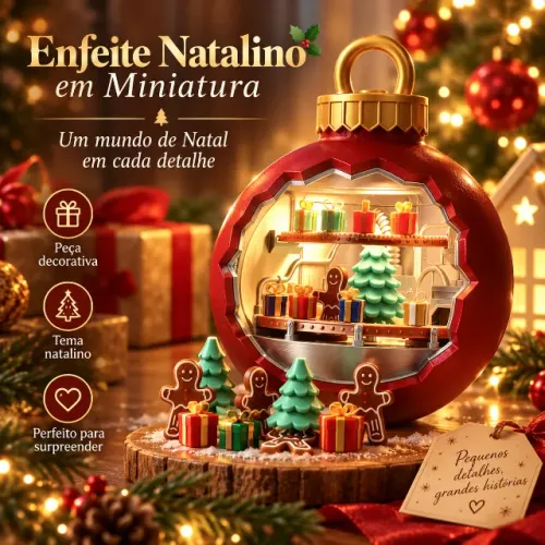 Bola Natalina Decorativa com Mini Cenário de Natal e Presentes