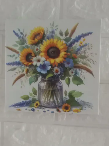 Quadro decorativo feito com Decoupage Tam 15x15 tema girassol.