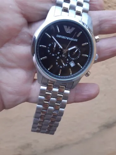 Relogio Emp Arman Mostrador Preto Prateado Pulseira Aço 43mm