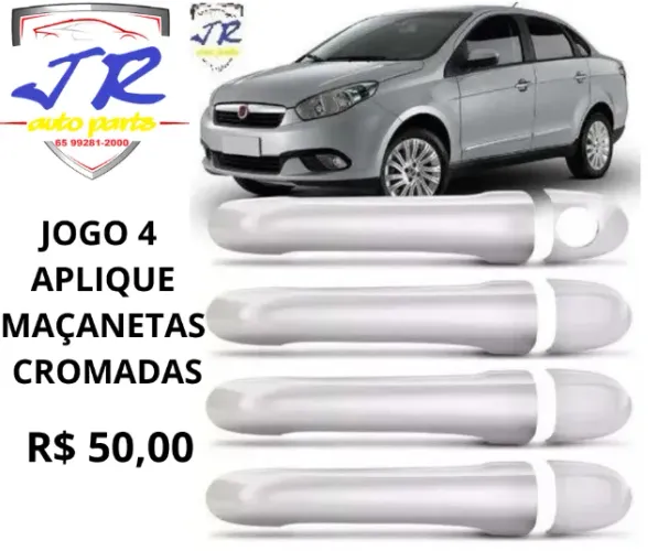 Jogo 4 Aplique Capa Maçaneta Cromada Grand Siena 2012 2013 2014 2015 2016 2017 2018 2019 