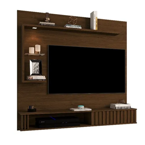 Painel Aline Laqueado Off White Com Prateleira de Vidro e Led! Frete + Montagem Grátis!