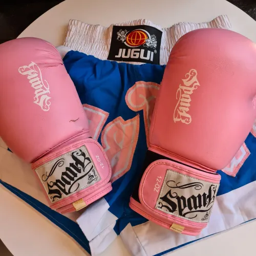 Luva Boxe Marca Spank Rosa e Shorts Feminino Muay Thai 