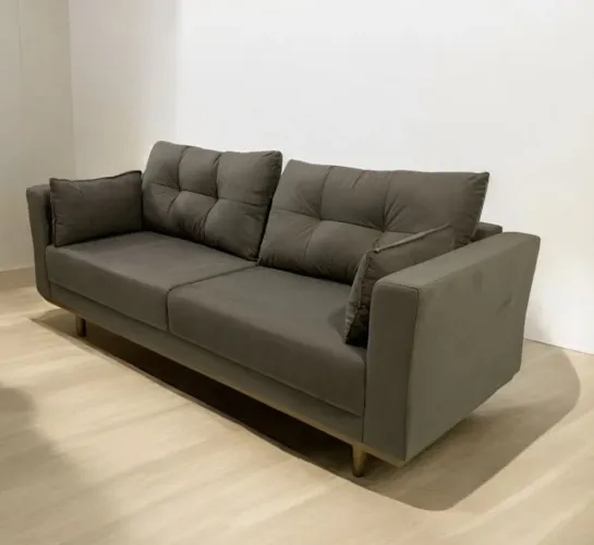 Sofá 4 lugares marrom com design moderno espuma D.28 selada pro 