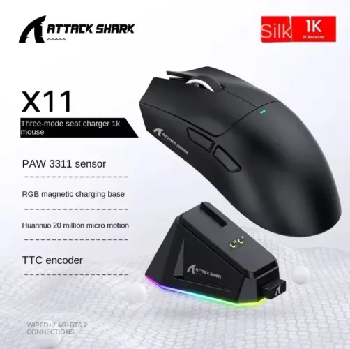 Mouse Gamer Attack Shark X11 Wireless Tri Mode 22000 DPI Base RGB