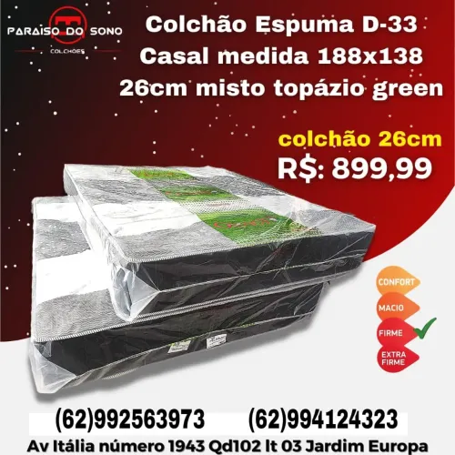 Colchão Casal Espuma D-33 Topázio Green 188x138cm