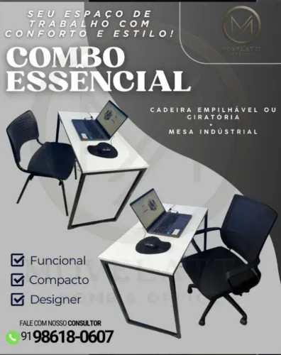 Combo Essencial: Mesa Industrial + Cadeira Fixa ou Giratória!