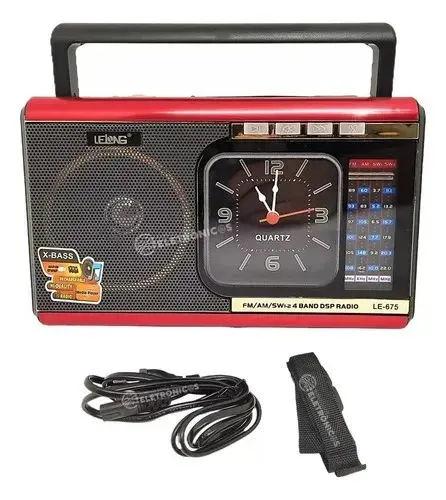 Rádio Portátil LeLong LE-675 com Relógio e X-Bass