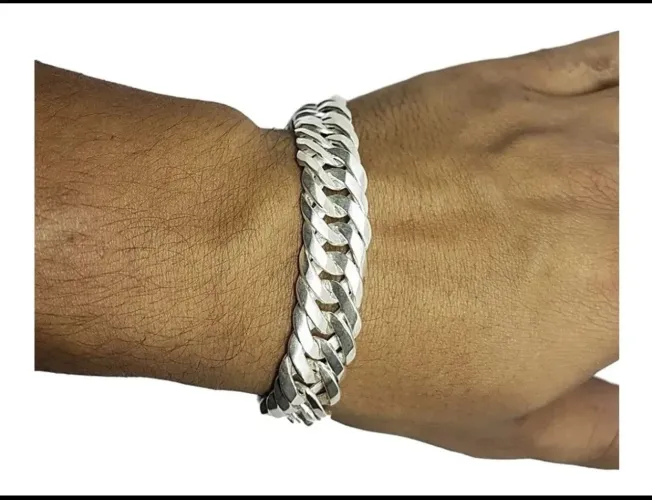 Pulseira prata 14mm elos duplos 19cm Comprimento (pulso fino)