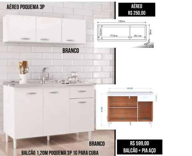 Conjunto de Cozinha - Balcão com pia ou Aéreo a partir