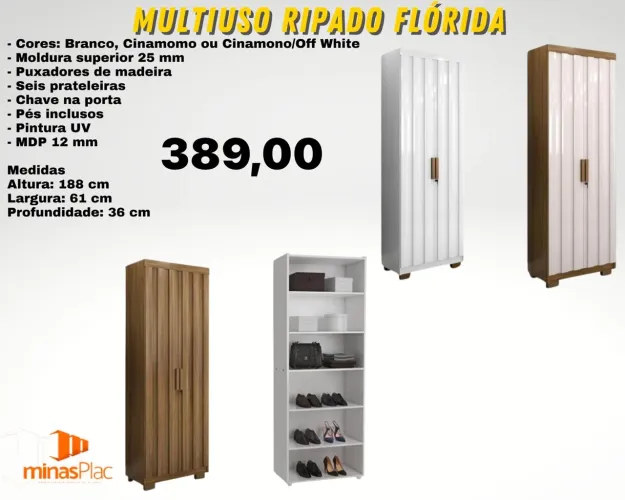 Armário Multiuso Ripado Flórida - Branco/Cinamomo // ENTREGA HOJE !!! 