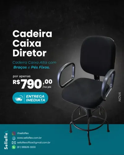 Cadeira Caixa Diretor com Braços e Pés Fixos