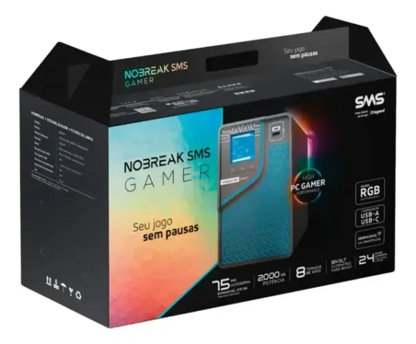 Nobreak Sms Gamer Pro Senoidal Puro 2000va Bivolt Preto