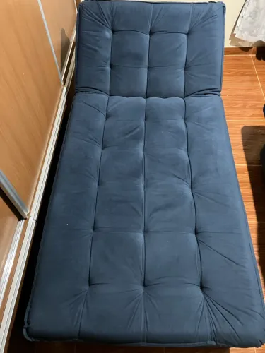Sofá cama chaise divã azul solteiro