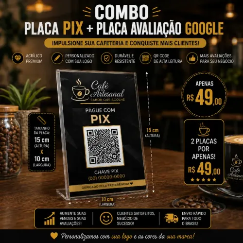 Placa PIX Personalizada em Acrílico Transparente | 15x10 cm | Com Sua Logo | R$ 49